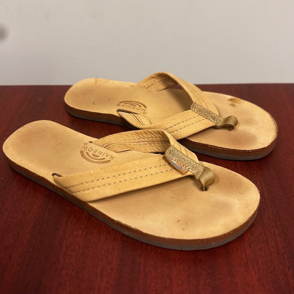 Rainbow Sandals Flip Flops Kids 4/5 Tan Leather Summer Beach Coastal Surf